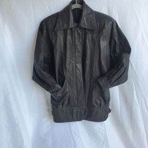 Vintage 80's Gino Di Giorgio® Black Leather Embossed Bomber Jacket